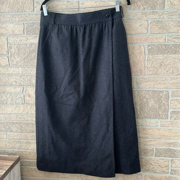 Escada Vintage Wrap Wool Midi Charcoal Gray Skirt Medium Weight Size 40(M/L) - Picture 1 of 11